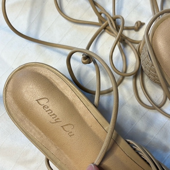 Lenny Lu Miranda Moroccan Leather Tan Cocoon Slip On Mules W/ basket heels - Picture 3 of 9